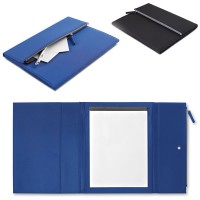 Conférencier A4 publicitaire avec bloc papier blanc de 50 pages et trousse stylos, fermeture par bouton pression