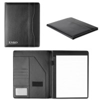 Conférencier A4 personnalisé avec bloc 20 pages et nombreux rangements documents et carte de visites