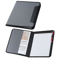 Conférencier A4 personnalisé gris avec bloc 20 pages, poche documents et passant stylo