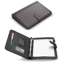 Conférencier classeur A4 personnalisé avec bloc papier, calculatrice et rangements documents et cartes de visites