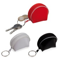 Porte-monnaie personnalisé à fermeture éclair et anneau porte-clés. Porte-monnaie publicitaire pas cher couleur noir blanc rouge