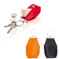Porte-monnaie personnalisé en simili cuir coloré à fermeture éclair et anneau porte-clés. Porte monnaie publicitaire couleur rouge noir orange