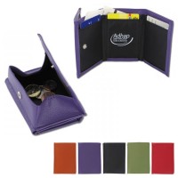 Porte-monnaie publicitaire personnalisé simili cuir couleur à fermeture par bouton pression avec rangements carte bancaire.
