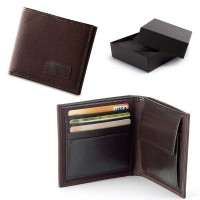 Portefeuille en cuir brun publicitaire. Cadeau d'affaire luxe