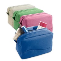 Petite trousse à maquillage personnalisée pour sac de voyage à fermeture éclair. Trousse de toilette publicitaire : bleu, vert, beige, rose