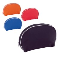 Trousse à maquillage ronde publicitaire, couleur : noir, orange, rouge, bleu