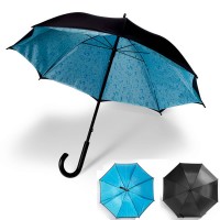 Parapluie personnalisé avec toile intérieure gouttes d'eau et extérieur noir. Parapluie publicitaire original.