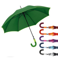 Parapluie publicitaire personnalisable pas cher avec poignée courbée, toile bicolore