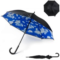 Parapluie nuages personnalisé avec toile intérieure ciel et nuages et extérieure noir, 8 panneaux