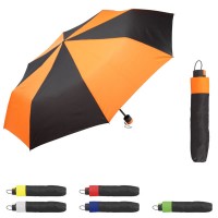 Parapluie personnalisé avec toile bicolore 8 panneaux, coloris noir, bleu, vert, jaune, orange, rouge. Parapluie pliant publicitaire.
