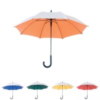 Parapluie personnalisé toile 2 tons : extérieure argenté et intérieure couleur (bleu, vert, jaune, orange, rouge). parapluie publicitaire ouverture automatique.