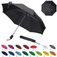 Petit parapluie pliant personnalisé avec sa housse, coloris : noir, gris, bleu marine, bleu, bleu clair, vert, vert clais, jaune, orange, rouge, bordeaux, rose, violet, marron