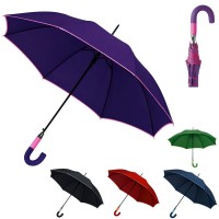 Grand parapluie personnalisé 2 tons (noir, bleu, vert, rouge, violet) poignée courbée en gomme souple.