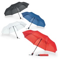 Petit parapluie personnalisé pliant automatique avec housse. Coloris des parapluie publicitaire : noir, blanc, bleu, rouge