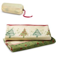 Couverture polaire personnalisée publicitaire beige avec imprimée sapin et sac de transport