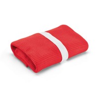 Grand plaid couverture polaire personnalisée rouge. Plaid polaire publicitaire