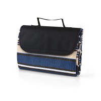 Plaid couverture polaire publicitaire personnalisée pliable avec poignée. Couleur bleu blanc noir