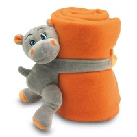 Plaid polaire enfant personnalisé publicitaire. Couverture polaire avec peluche doudou hippopotame