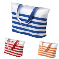 Sac de plage personnalisable publicitaire marinière à rayures bicolore bleu, orange, rouge, blanc