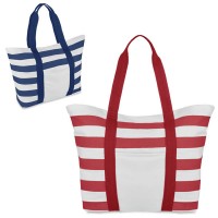Grande sac de plage personnalisable marinière à rayures avec poche intérieure. Coloris : bleu / blanc et rouge / blanc. Sac plage publicitaire