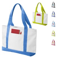 Grand sac de plage et shopping personnalisable avec poche ouverte. Coloris : bleu marine, bleu, bleu clair, vert, noir, rouge