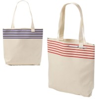 Sac shopping et plage personnalisable uni avec rayures marinière. Tote bag congrès convention publicitaire. Coloris, blanc, bleu, rouge