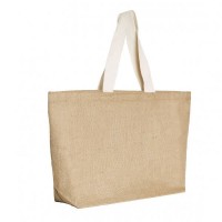 Grand sac cabas en toile jute personnalisable publicitaire avec anses plates en coton