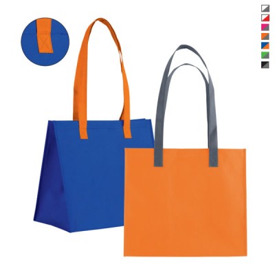 Sac tote bag à large soufflet personnalisé publicitaire. Coloris : blanc, bleu, vert, orange, rouge, rose