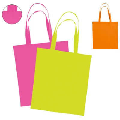 Sac shopping fluo personnalisable. Coloris : orange fluo, jaune fluo, rose fluo. Tote bah fluo publicitaire