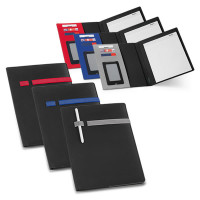 Conférencier format a4 personnalisable publicitaire avec bloc-notes de 20 feuilles et rangement cartes de visite