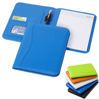 Conférencier A5 publicitaire personnalisé avec couverture noir, blanc, bleu, vert, orange