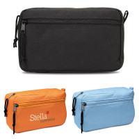 Trousse maquillage et toilette publicitaire personnalisée coloris noir, bleu, orange