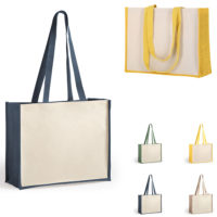 Sac cabas à large soufflet en toile de jute et coton personnalisé texte et logo