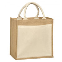 Sac cabas en toile de jute laminé avec poche frontal en coton personnalisable texte et logo
