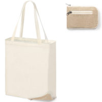 Sac soufflet pliable dans poche intégrée en toile de jute personnalisable texte logo