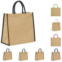 Grand sac cabas jute avec anses et bords en couleur personnalisable texte et logo