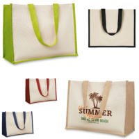 Sac à courses ou plage à soufflet en jute couleur et coton personnalisé texte et logo