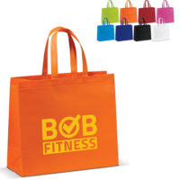 Grand sac à course pour commerce ou entreprise avec large soufflet personnalisé avec votre logo ou texte . Sac publicitaire Bob.