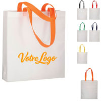 Sac commerce personnalisable avec votre logo entreprise ou association. Sac publicitaire blanc anses en couleur, Modèle Bolzano