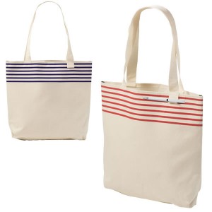 Sac shopping et plage personnalisable uni avec rayures marinière. Tote bag congrès convention publicitaire. Coloris, blanc, bleu, rouge