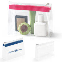 Trousse de toilette transparente avion personnalisable avec votre logo d'entreprise et texte.