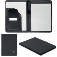 Conférencier A5 noir avec bloc-notes et un grand compartiment pour document personnalisé logo et texte