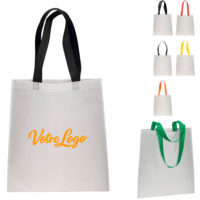 Sac blanc anses longues couleur, personnalisé avec votre logo entreprise, commerc ou association. Sac publicitaire pas cher Trento.