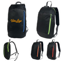 Sac à dos sport et Ville couleur noire avec compartiment fermeture éclair couleur personnalisé texte ou logo entreprise association ou particulier