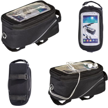 Sacoche pour cadre vélo personnalisable avec votre logo et ou texte association ou entreprise. Sacoche téléphone cadre véléo publicitaire